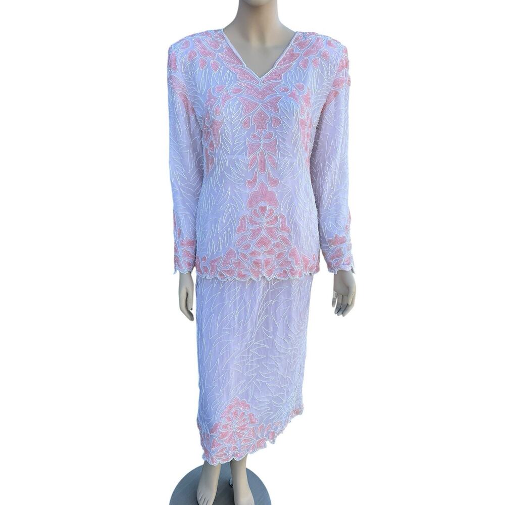 Vintage Patra 2 Pc Skirt Set Beaded Light Pink  Size 8 Mother Of The Bride